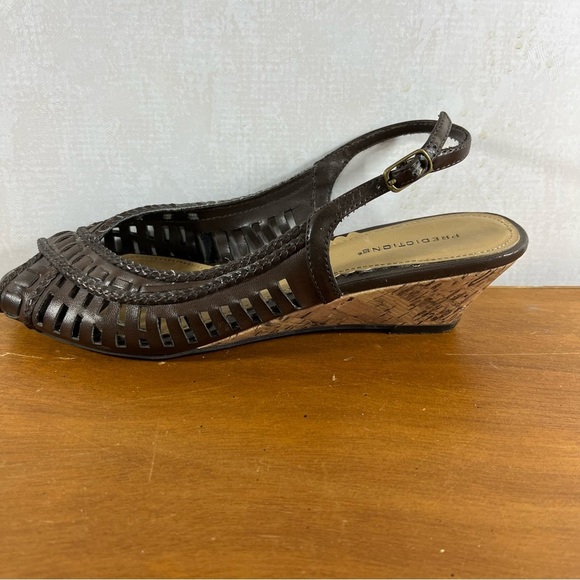 Predictions Brown Slingback Open Toe Sandals with Woven Cork Heels Design - Picture 1 of 7